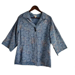 I.C. Collection by Connie Blouse 3/4 Sleeve Floral Embroidered Collared Blouse M